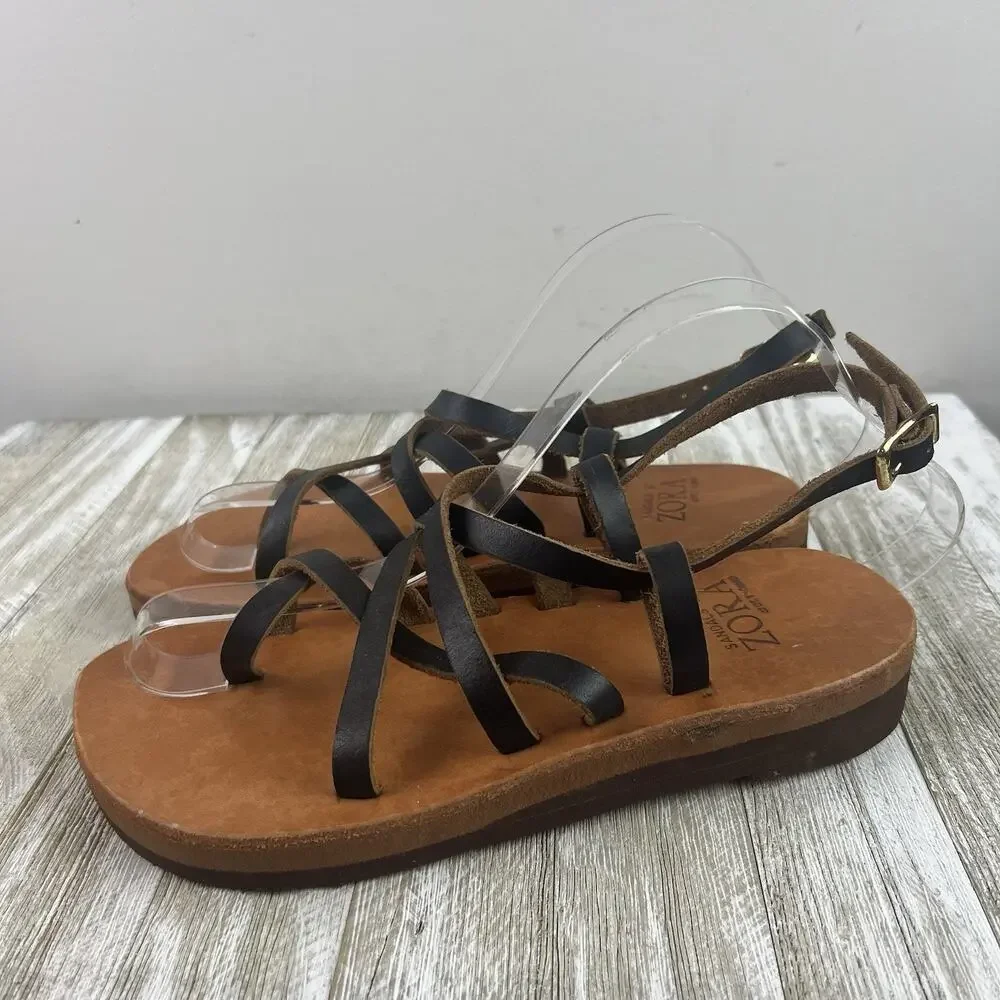 Zora Sandals 7-7.5 Handmade In St. Thomas Leather Strappy Boho Festival